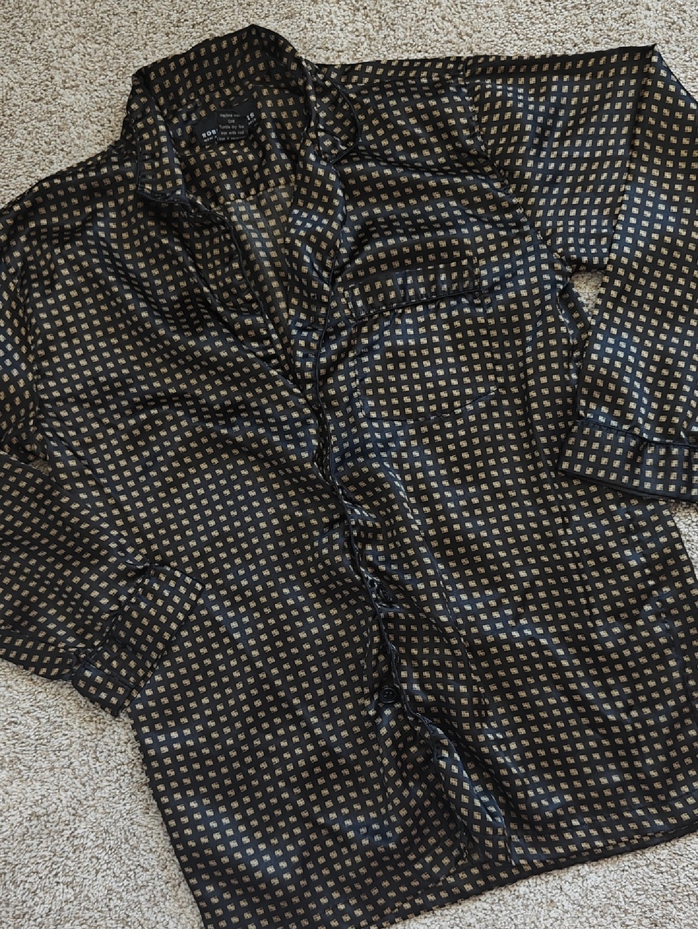 Robert Louis Black Nightshirt with Gold Square Motif